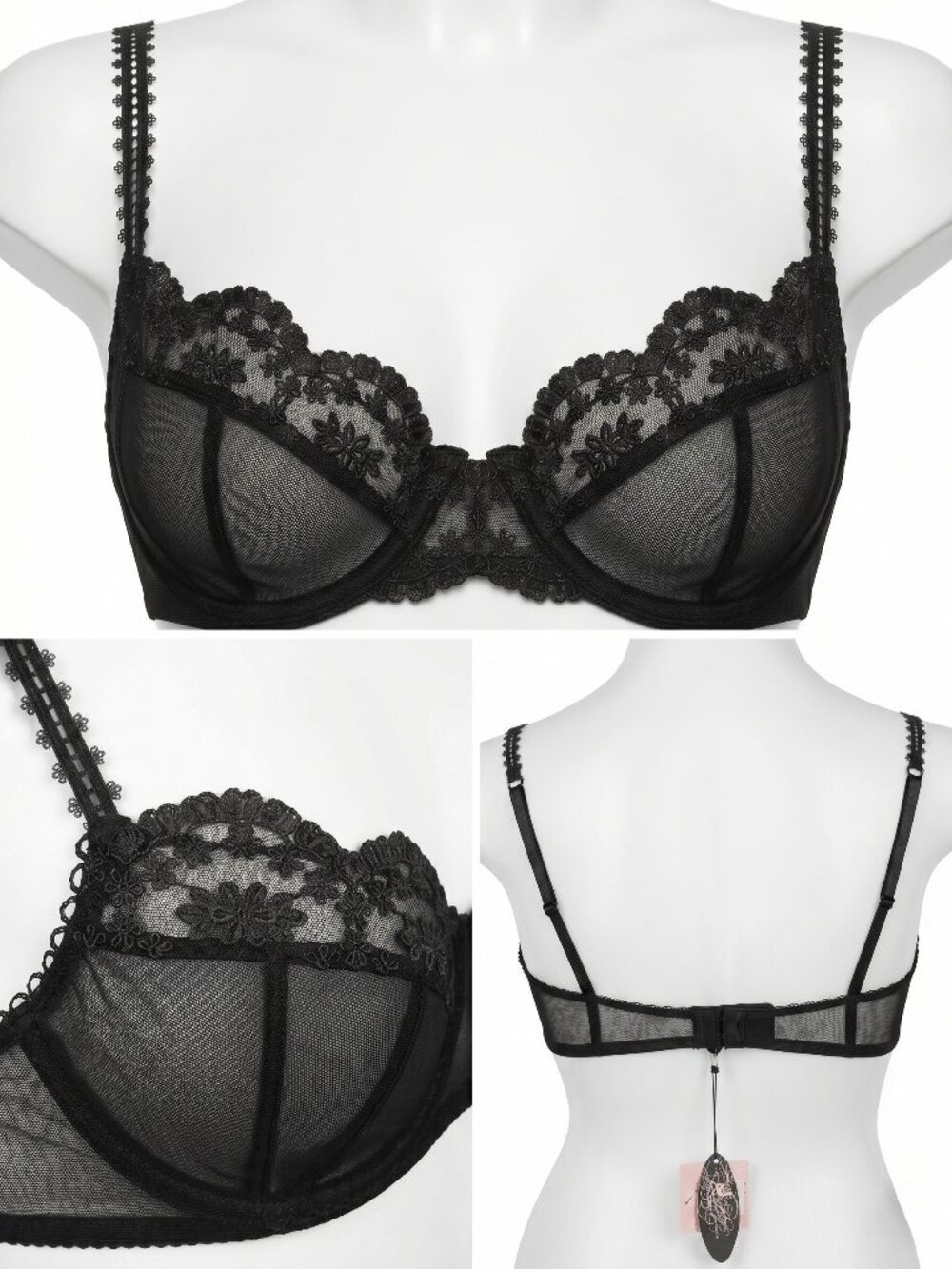 Pfiff Lbqp10 Lace Half Cup Underwire Bra Moonless Night Black 38D NWT